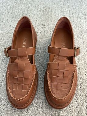 Chelsea & Violet Woven Strap Loafers in Tan